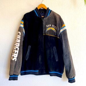Vintage San Diego Chargers NFL Black/Gray Suede Bomber Jacket Size XXL